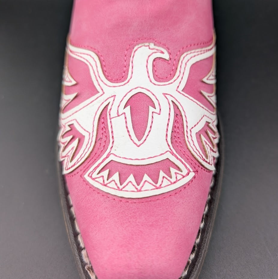 Roper Women's Sz 7 Pink "Amelia" ~ Tooled Inlay Snip Toe Casual Cowboy Booties Roper