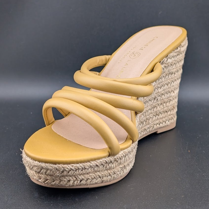 Chinese Laundry Sz 6.5 Eleana Platform Wedge Espadrille Sandals Gold Step In Chinese Laundry