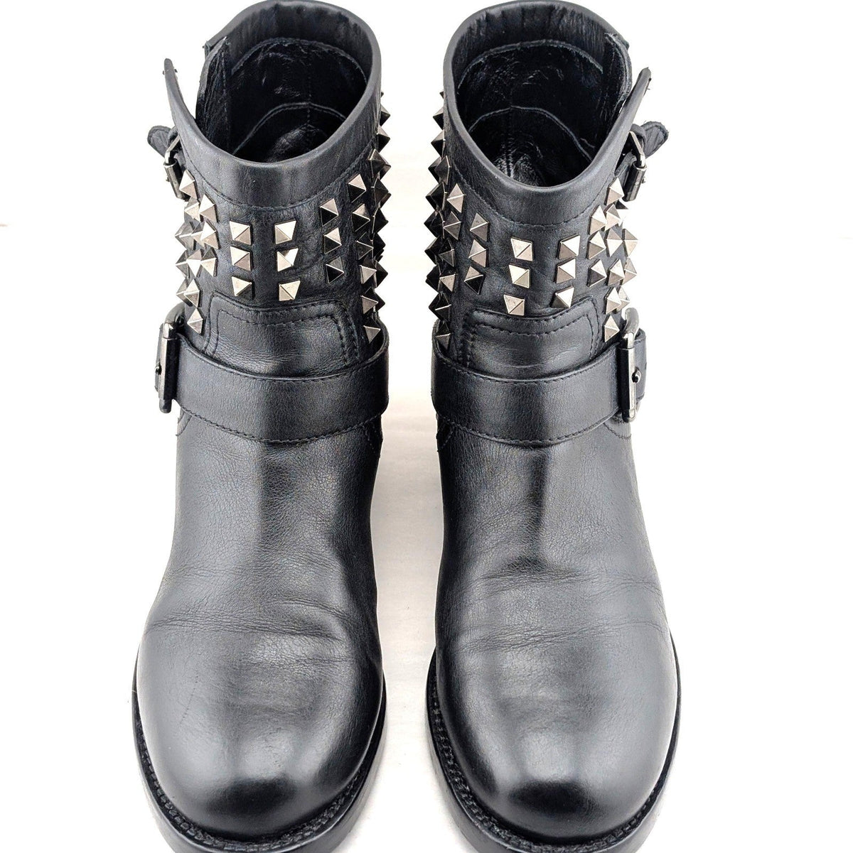 VALENTINO Garavani Calf Skin Rockstud Short Boots~Black Size EU 38.5 - US 8.5 Valentino
