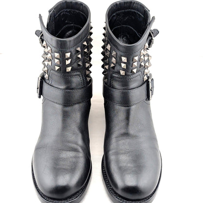 VALENTINO Garavani Calf Skin Rockstud Short Boots~Black Size EU 38.5 - US 8.5 Valentino