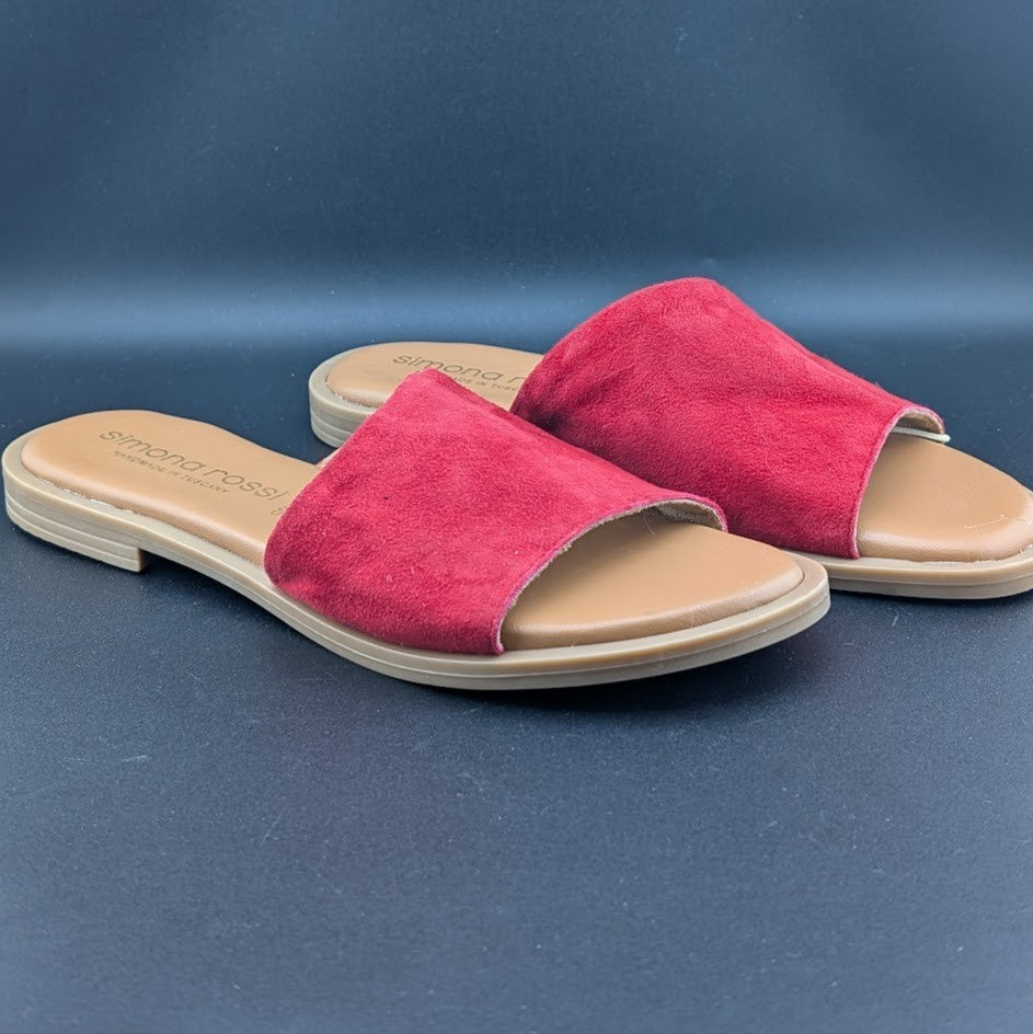 Simona Rossi Red Genuine Leather Women's Slide Sandals Slip On Size 7.5 simona rossi