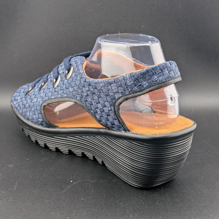Bernie Mev Marcelo Lace-up Woven Wedge Sandals in Navy Blue Size 10.5-11 (42) Bernie Mev