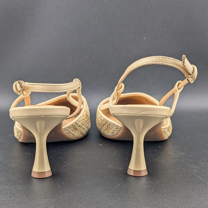 Nine West Rindy Woven Raffia Kitten Heel Pointed Toe Slingback Pump 8M Natural Nine West