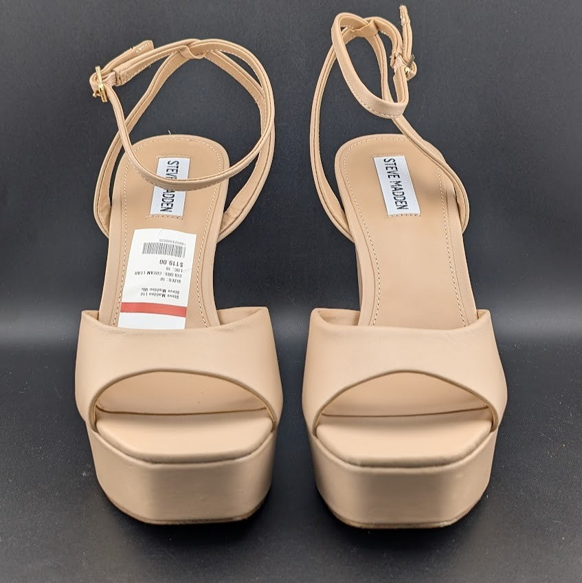 Steve Madden Women's Size 10M "Assured" 5-in Heel Platform Cream Leather Sandal Steve Madden