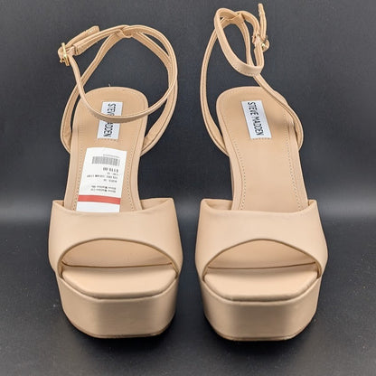 Steve Madden Women's Size 10M "Assured" 5-in Heel Platform Cream Leather Sandal Steve Madden