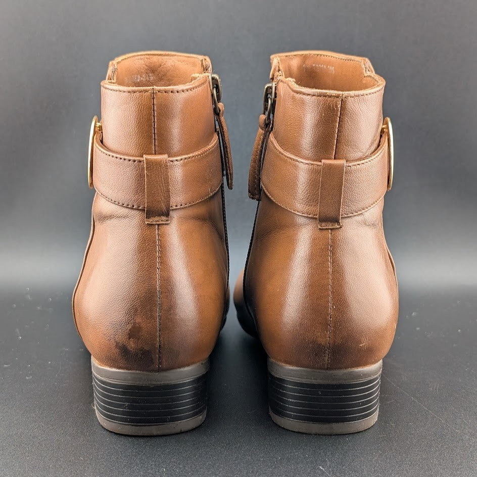 Trotters Melody Womens Bootie Sz 7N Almond Toe Luggage Leather Side Zip Boots Trotters