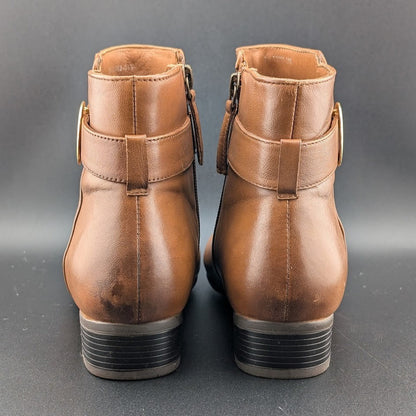 Trotters Melody Womens Bootie Sz 7N Almond Toe Luggage Leather Side Zip Boots Trotters