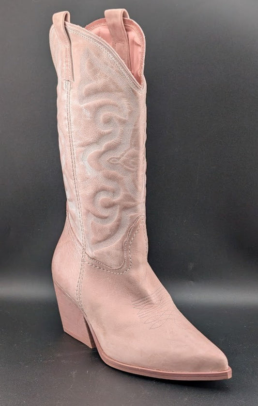 Steve Madden W8.5 West Pink Leather Pull On Pointed Toe Block Heel Western Boot Steve Madden