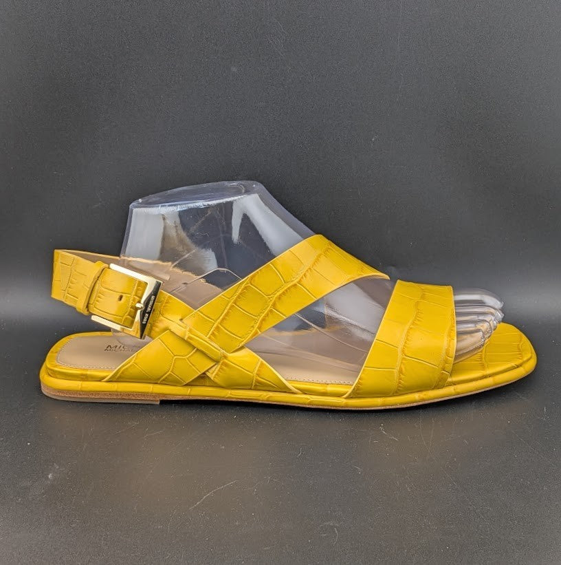 Michael Kors Size 9.5 Yellow Leather "Delilah" Croc Print Flat Sandals NEW Michael Kors