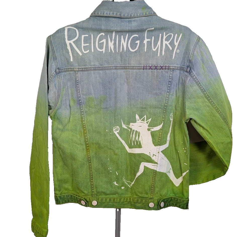 Reigning Fury Dip Dye Green Denim Jean Jacket Medium Reigning Fury