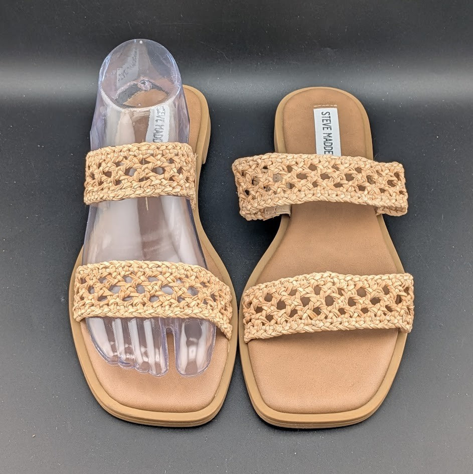 Steve Madden Wo's Size 9  Dutchess Woven Slide Sandals, Natural Steve Madden
