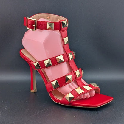NEW Steve Madden Capri Studded Women's Leather 4" Stiletto Sandals-Red Size 9M Steve Madden