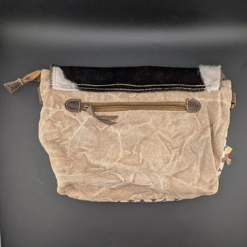 OHLAY By American Darling Cowhide and Cotton Crossbody Bag w/ Leather Trim 12x10 American Darling