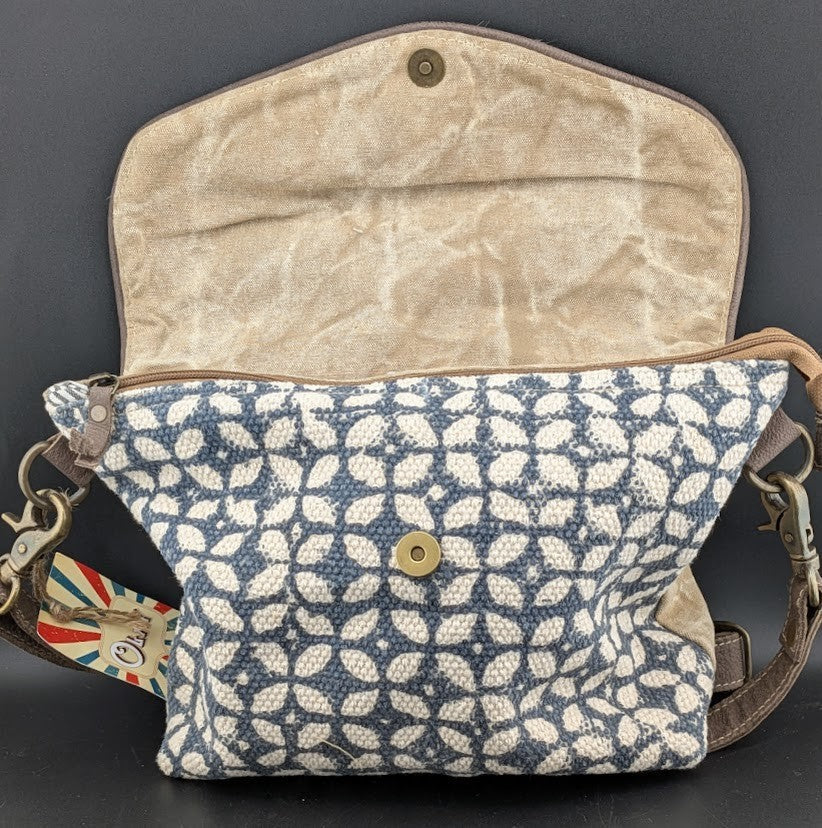 OHLAY By American Darling Cowhide and Cotton Crossbody Bag w/ Leather Trim 12x10 American Darling