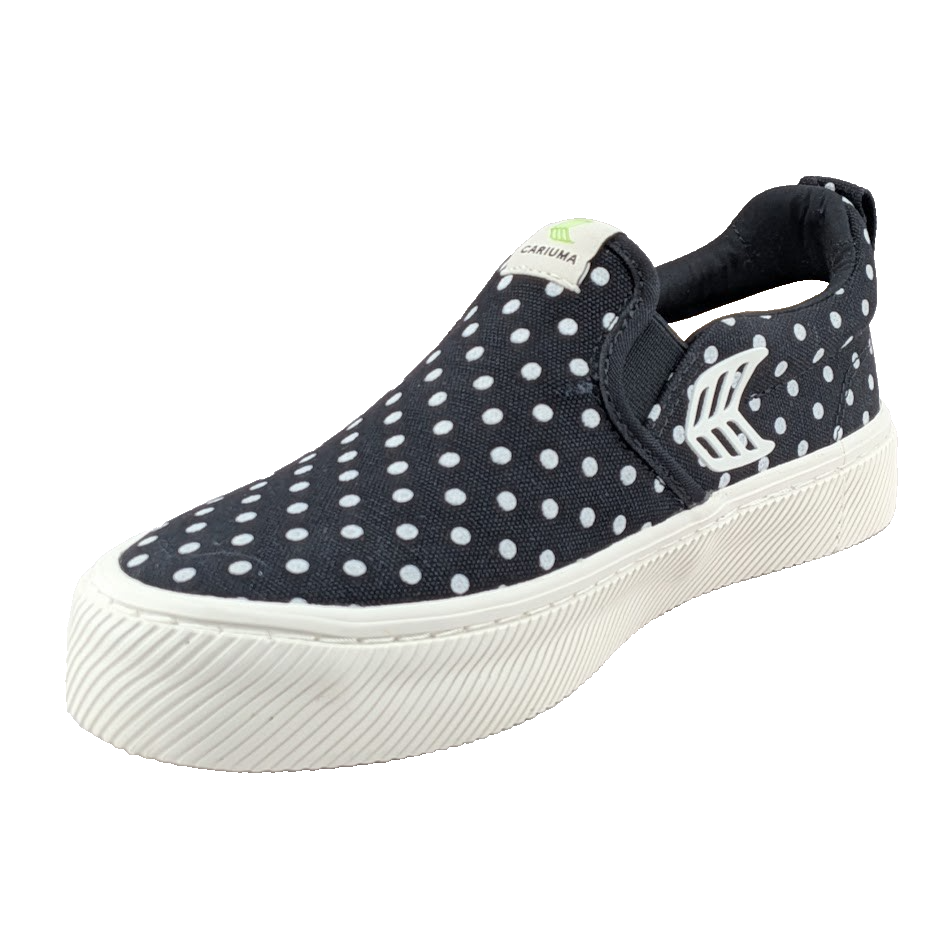 NEW Women's 5 / Kids 3.5 Cariuma Slip On Black Canvas White Polka Dot Sneaker Cariuma