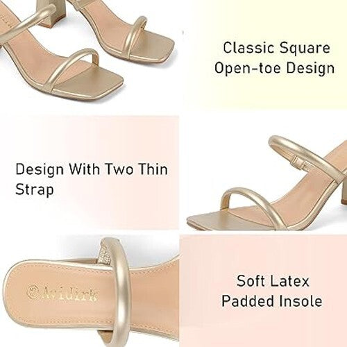Women's Sz 8 Chunky Heeled Mule 2-Strap Sandal | Block Mid Heel Square Toe Dress Avidirk