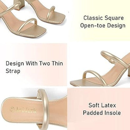 Women's Sz 8 Chunky Heeled Mule 2-Strap Sandal | Block Mid Heel Square Toe Dress Avidirk