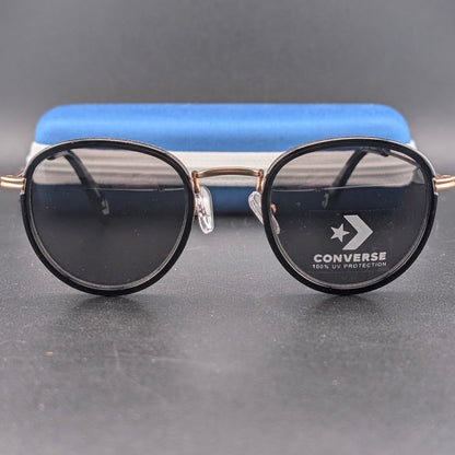 Converse H090 Black Gold Oval Sunglasses Thin Temples Black Tint Lens 49□24-145 Converse