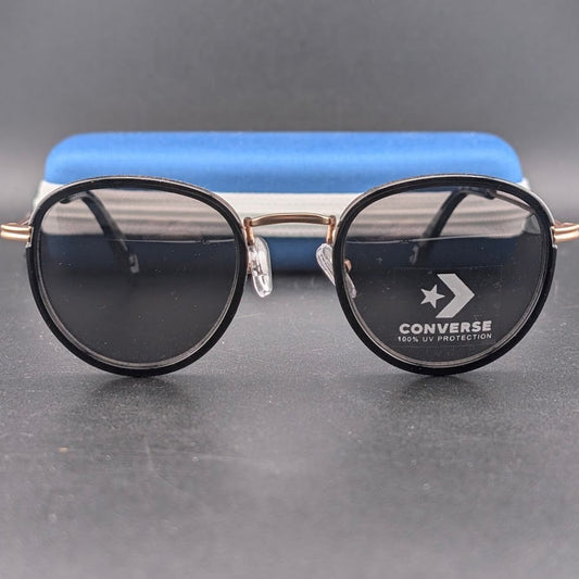 Converse H090 Black Gold Oval Sunglasses Thin Temples Black Tint Lens 49□24-145 Converse