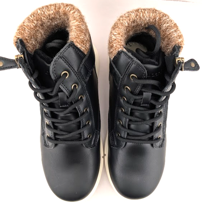 Womens 6.5 Warm Sneaker Boots Sweater Collar Side Zipper PU Leather unbranded