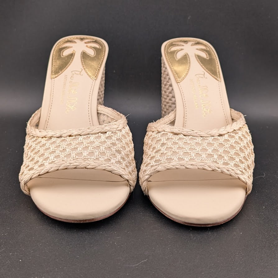 The Nat Note X Antonio Melani Sz 6.5M High Heel Natural Woven Slide Sandals The Nat Note X Antonio Melani