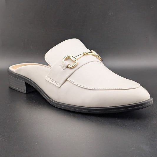 Dunion White Slip-On Mules Women's Size 7.5M Faux Leather Imperfect (See Notes) Dunion
