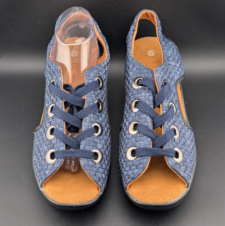 Bernie Mev Marcelo Lace-up Woven Wedge Sandals in Navy Blue Size 10.5-11 (42) Bernie Mev