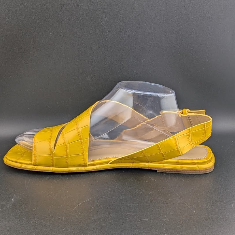 Michael Kors Size 9.5 Yellow Leather "Delilah" Croc Print Flat Sandals NEW Michael Kors