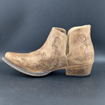 Roper Women's Size 10 Tan Faux Leather Ava Western Ankle Boot Shoes Roper