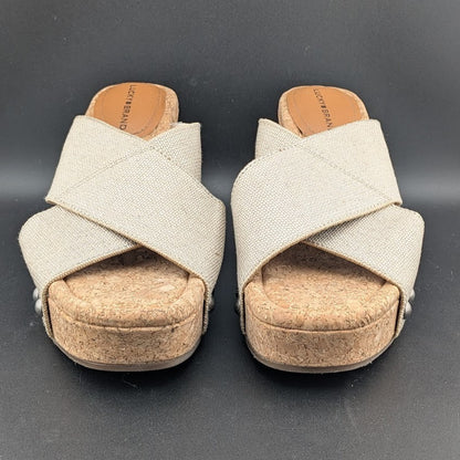 Lucky Brand Women's Size 8.5W Beige Platform Leather Wedge Heeled Sandals Lucky Brand