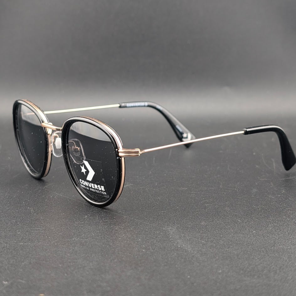 Converse H090 Black Gold Oval Sunglasses Thin Temples Black Tint Lens 49□24-145 Converse