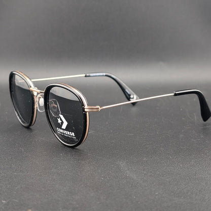 Converse H090 Black Gold Oval Sunglasses Thin Temples Black Tint Lens 49□24-145 Converse