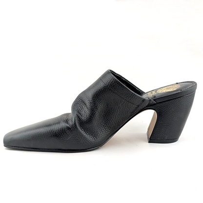 New Vince Camuto Carlie Size 10-Leather Ruched Pointed Toe Block Heel Mule Black Vince Camuto