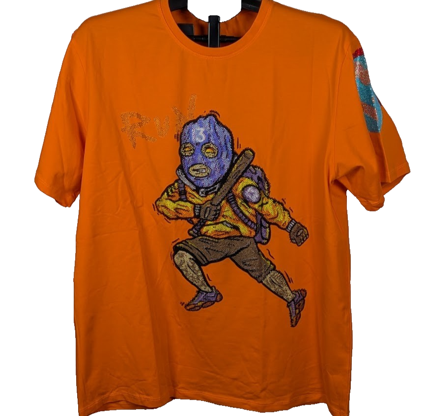 Tolga Kisa Rhinestone Swag Gangster Streetwear T-Shirt Size XXL~Orange Tolga Kisa
