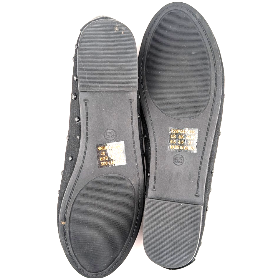 Trary Women's Black Ballet Flats Size 6.5 Mesh and Bead Uppers, Elastic Strap Trary