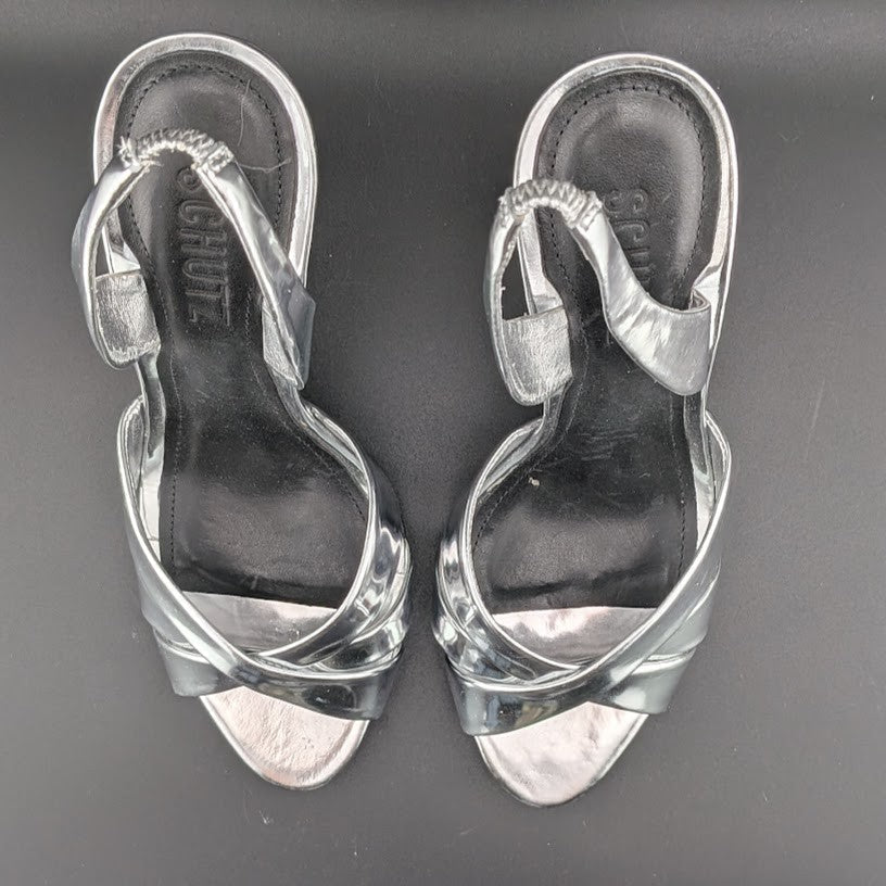 Schutz Size 6.5B*  Keefa Silver Slingback Leather 4" Heel Sandals NWOB MSRP $178 Schutz