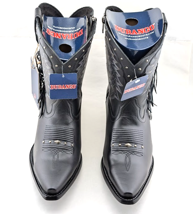 Durango Crush Womens Sz 9.5 Black Leather Tassles Cowboy Western Boots DRD0432 Durango