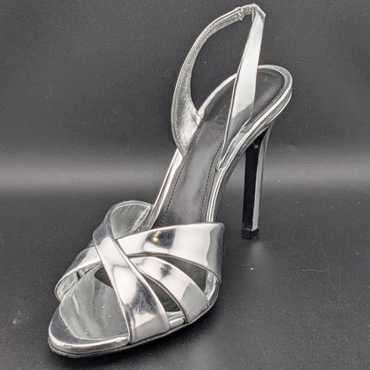 Schutz Size 6.5B*  Keefa Silver Slingback Leather 4" Heel Sandals NWOB MSRP $178 Schutz
