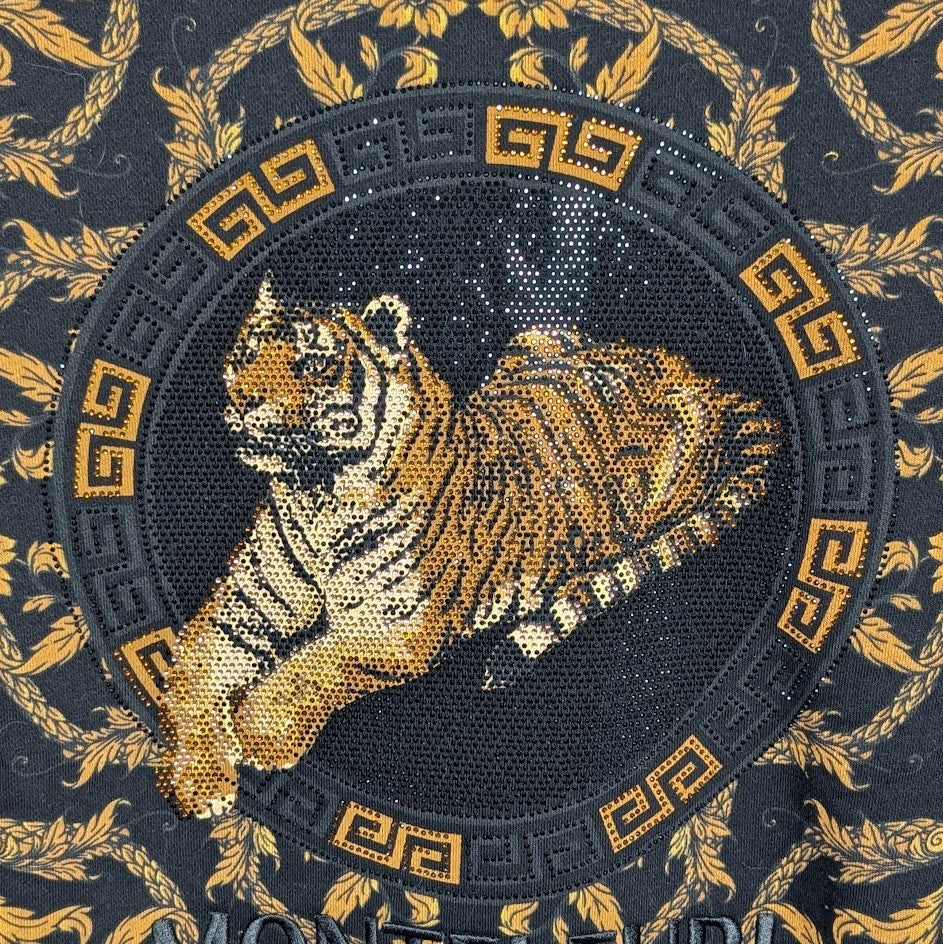 Men's Sz Small Luxury Rhinestone Tiger Fashion Knitted Black Sweater Montefleuri Montefleuri Paris