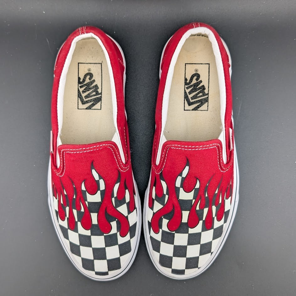 Vans Classic Slip-On Checkerboard Flame/Red Blood Drip Skate Shoes Men 6/Wmn 7.5 VANS