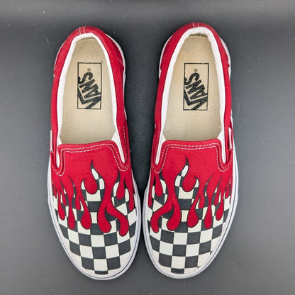 Vans Classic Slip-On Checkerboard Flame/Red Blood Drip Skate Shoes Men 6/Wmn 7.5 VANS