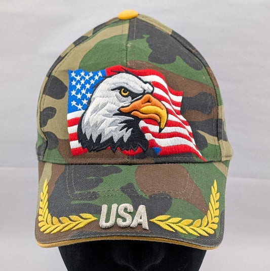 NEW American Bald Eagle USA Camo Baseball Cap, Flag Stars And Stripes, Veteran Cap USA