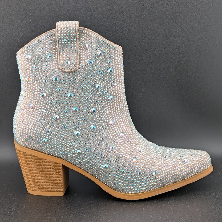 Women's Size 7 Rhinestone Zipper Sparkly Ankle Boots Western Toe Fashion Unbranded