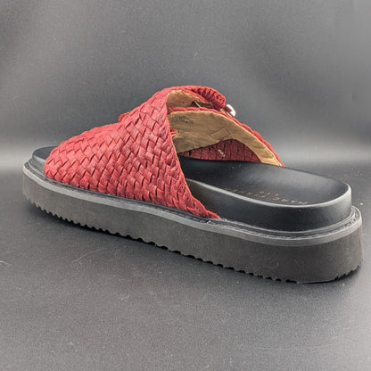 Marc Fisher Ltd Women's Size 9 Auggie Woven Dk Red Leather Buckle Footbed Sandal Marc Fisher