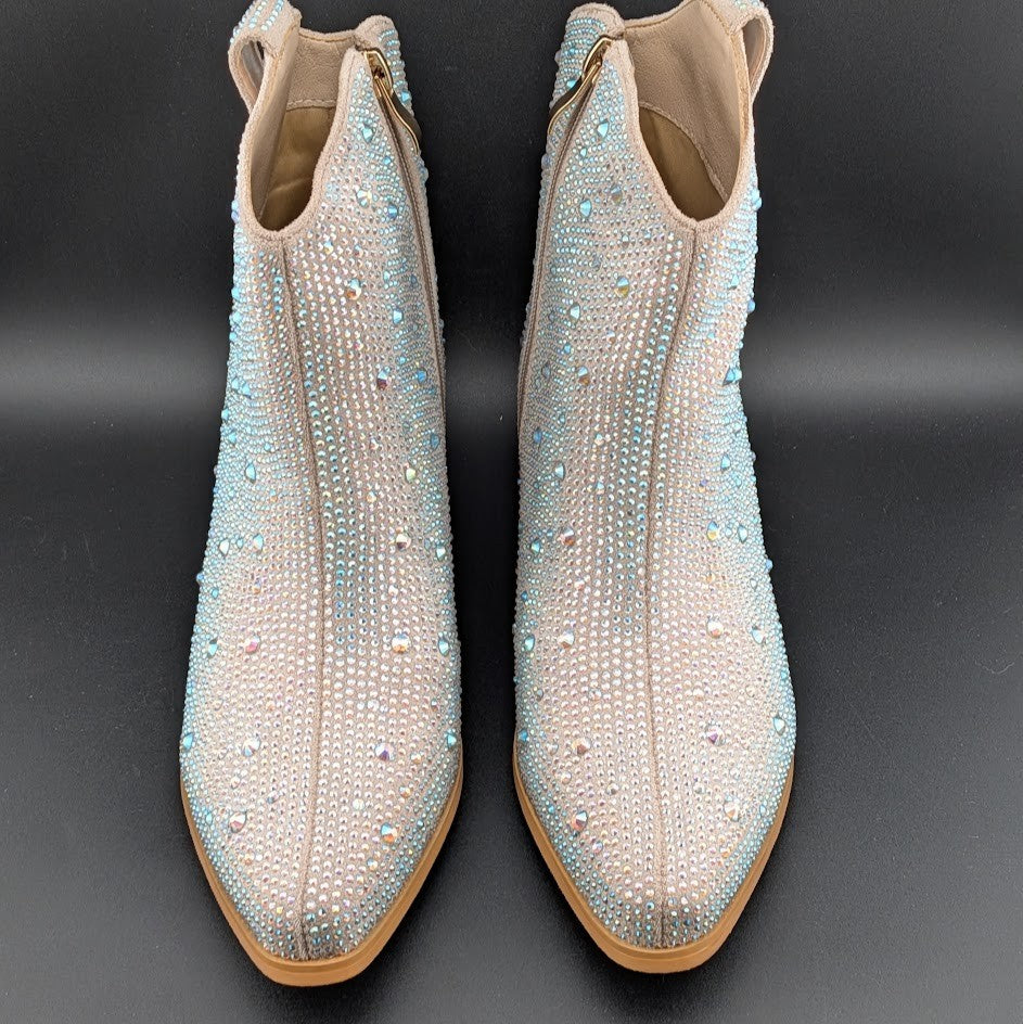 Women's Size 7 Rhinestone Zipper Sparkly Ankle Boots Western Toe Fashion Unbranded