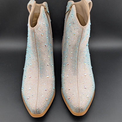 Women's Size 7 Rhinestone Zipper Sparkly Ankle Boots Western Toe Fashion Unbranded