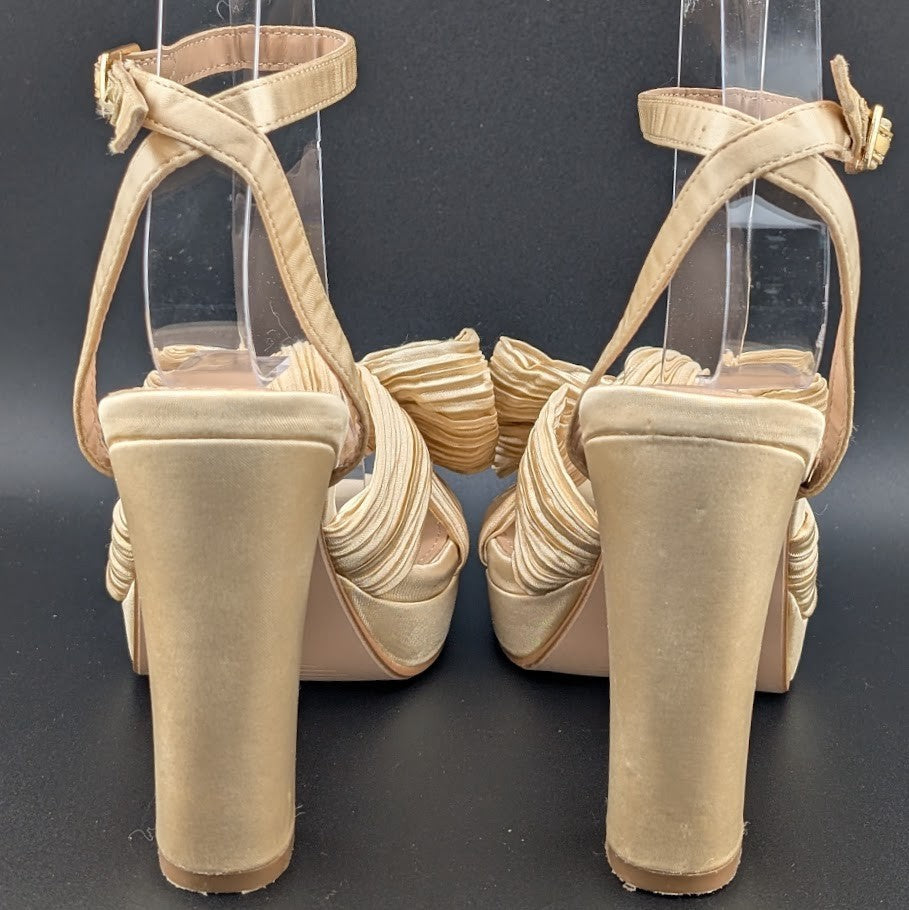 Womens Sz 36 Satin Bow Sandals Chunky Block Heel Open-Toe Platform Dress or Cas Amoji