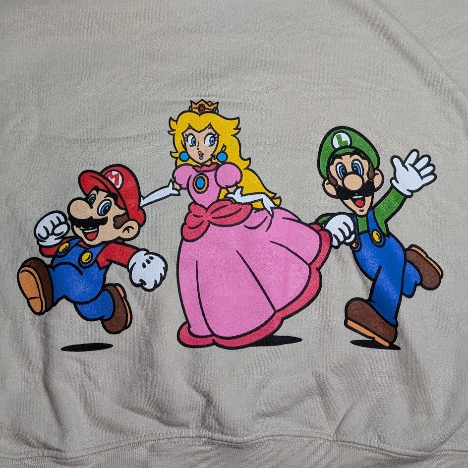 Super Mario Hoodie Men's Size SMALL Ivory Mushroom~Luigi Peach Mario Sweatshirt Super Mario