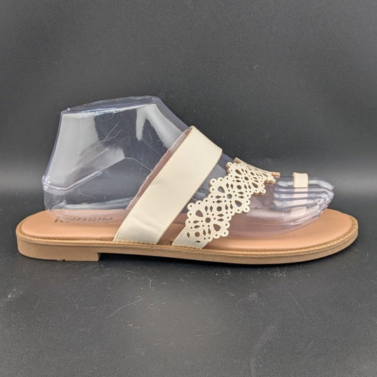 Kensie Madison Size 7.5 Ivory Cutout Toe Loop Slide Flat Sandals Kensie Girl