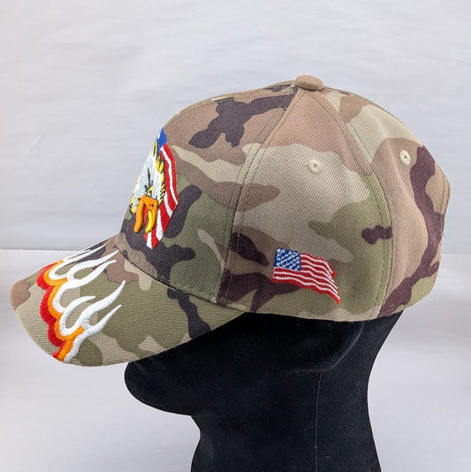 American Flag & Eagle Embroidered Flames Adjustable Hat ~ NEW~QUALITY USA